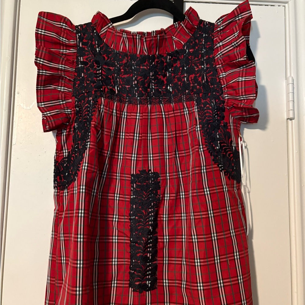 J.Marie Red Plaid Blouse with Lace Details Size XS